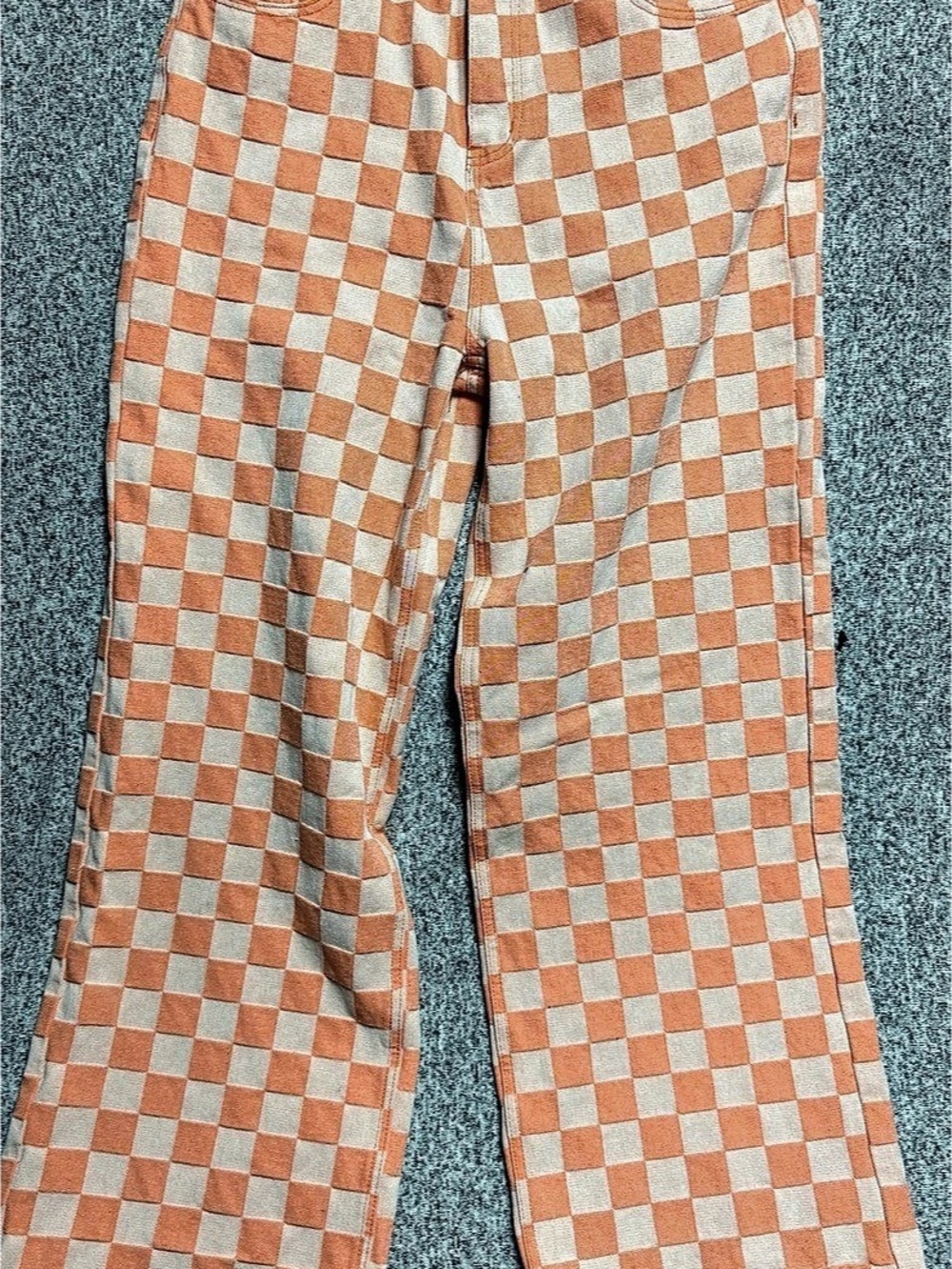 Nasty Gal Orange Checkerboard Wide Leg Jeans Size 10